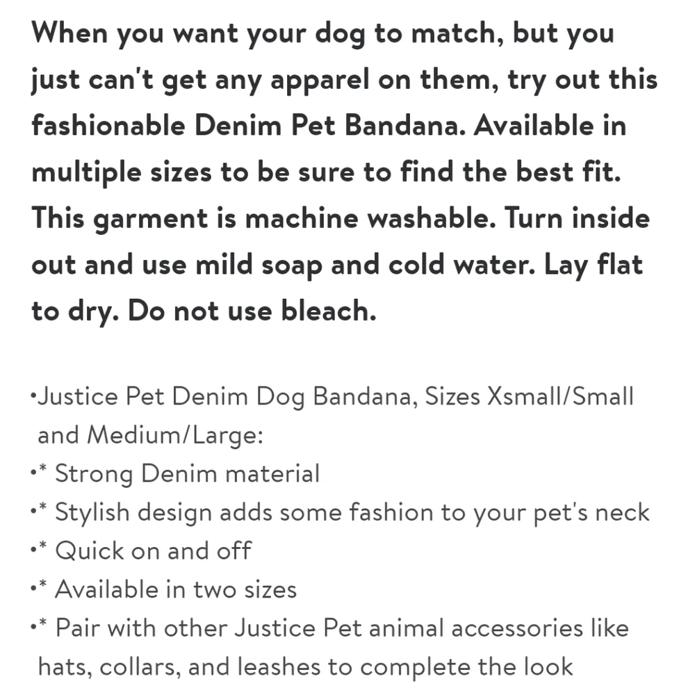 NWT Justice Dog Denim Bandana